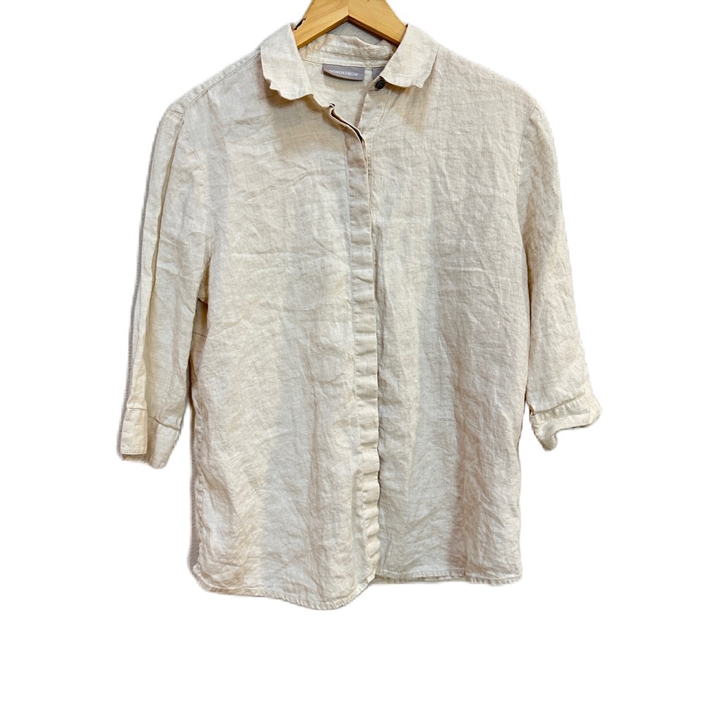 Nordstrom Linen Button Down Beige Tan Blouse Top Women’s Sz Large‎